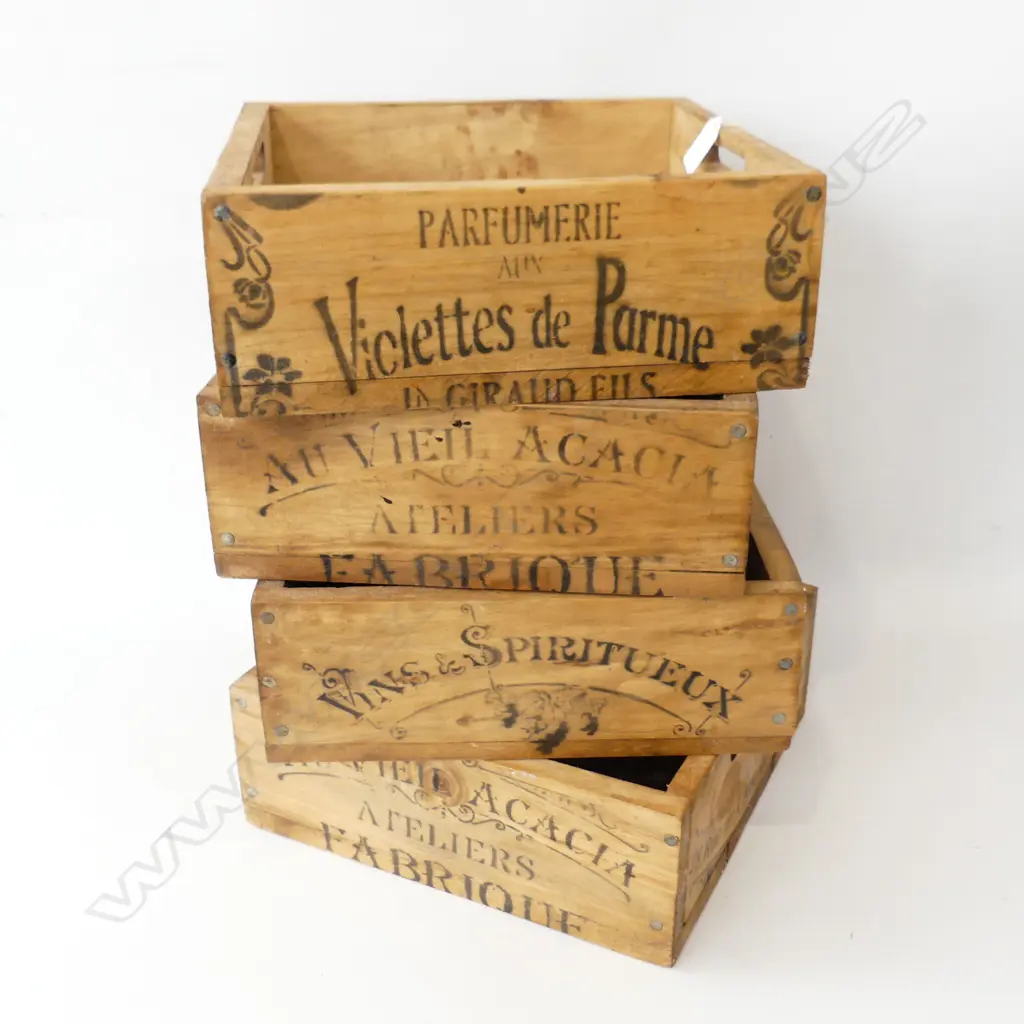 4 WOODEN ADVERTISING BOXES  Image 1++