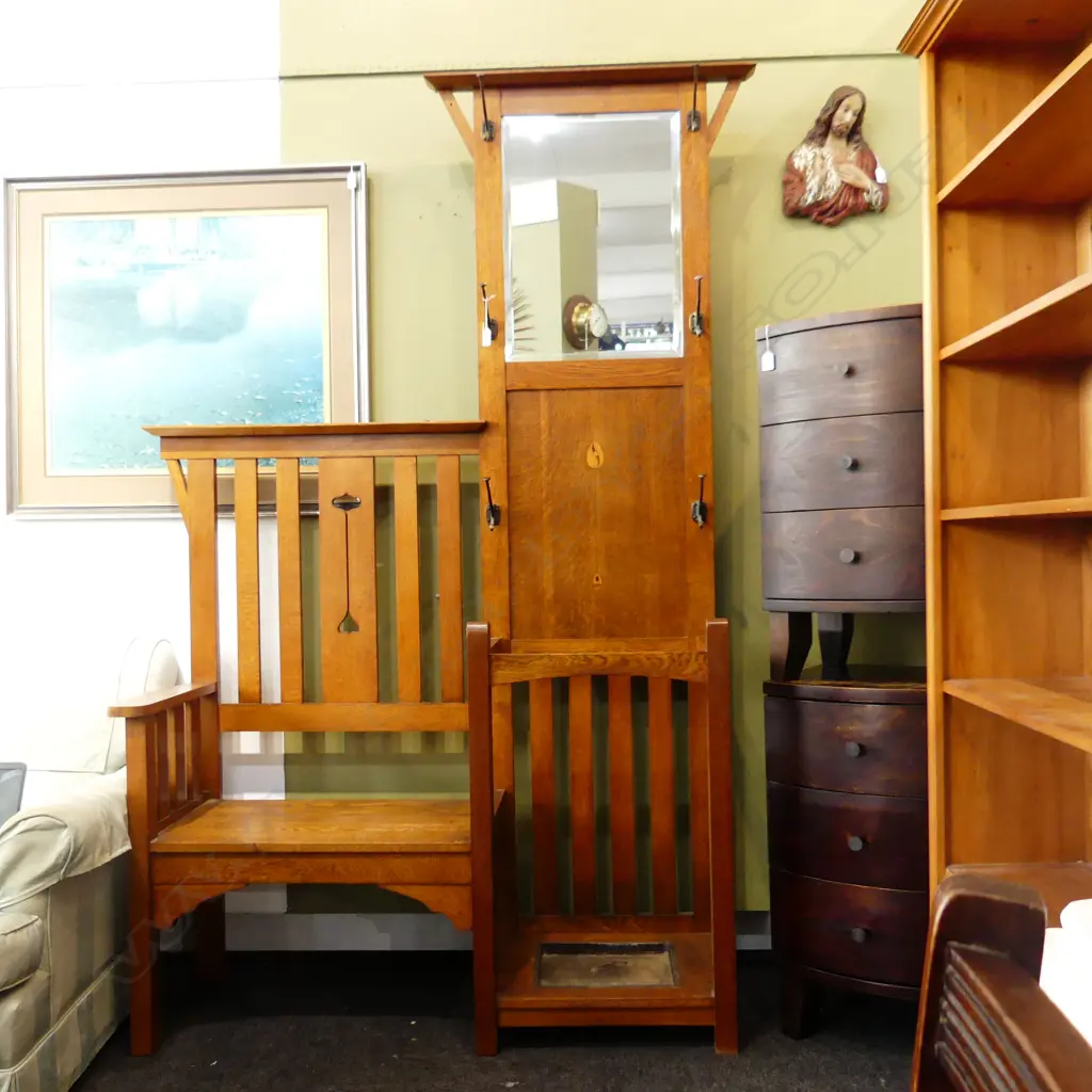 ARTS & CRAFT OAK HALL STAND 1300x375x2025mm Image 1++