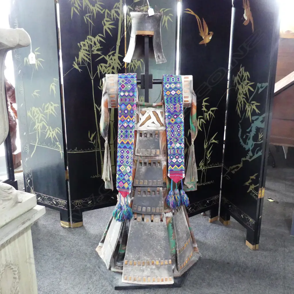 CONTEMPORARY STUDIO POTTERY JAPANESE SAMURAI COSTUME ON CUSTOM STAND H.1450mm Image 1++
