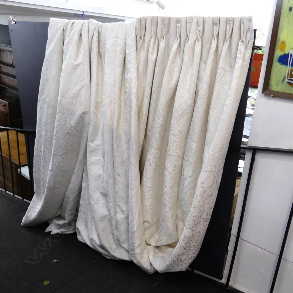 3 WHITE BROCADE CURTAINS EX GRACIOUS LIVING EACH 2.4M DROP - MINOR MARKS Image 1++