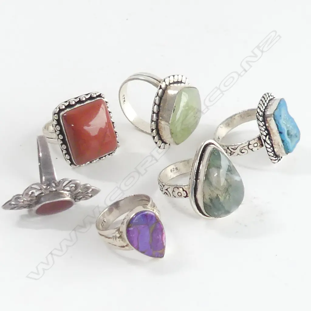 6 925 SILVER DRESS RINGS WITH GEMSTONES  37.7GMS Image 1++