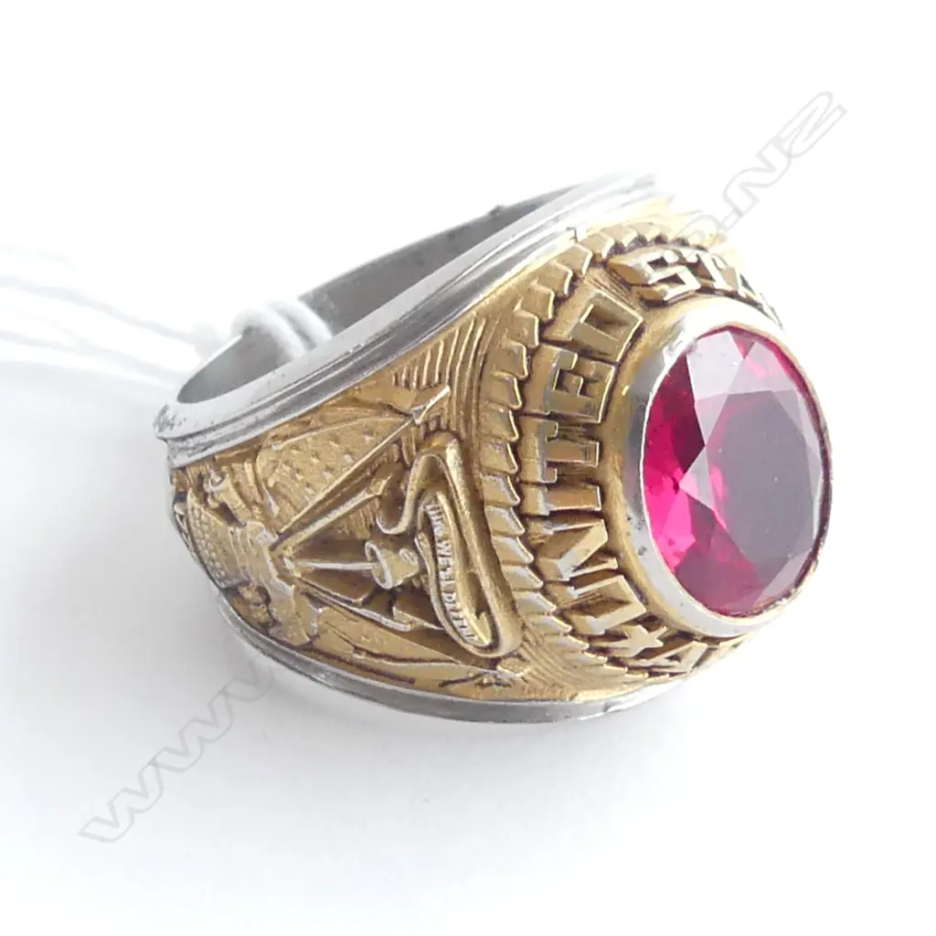 'UNITED STATES ARMY' RED STONE INSIGNIA RING Image 1++