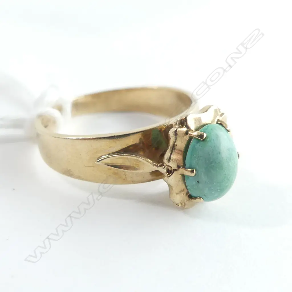 9CT GOLD &  TURQUOISE (?) RING 3.33GMS SIZE N A/F Image 1++