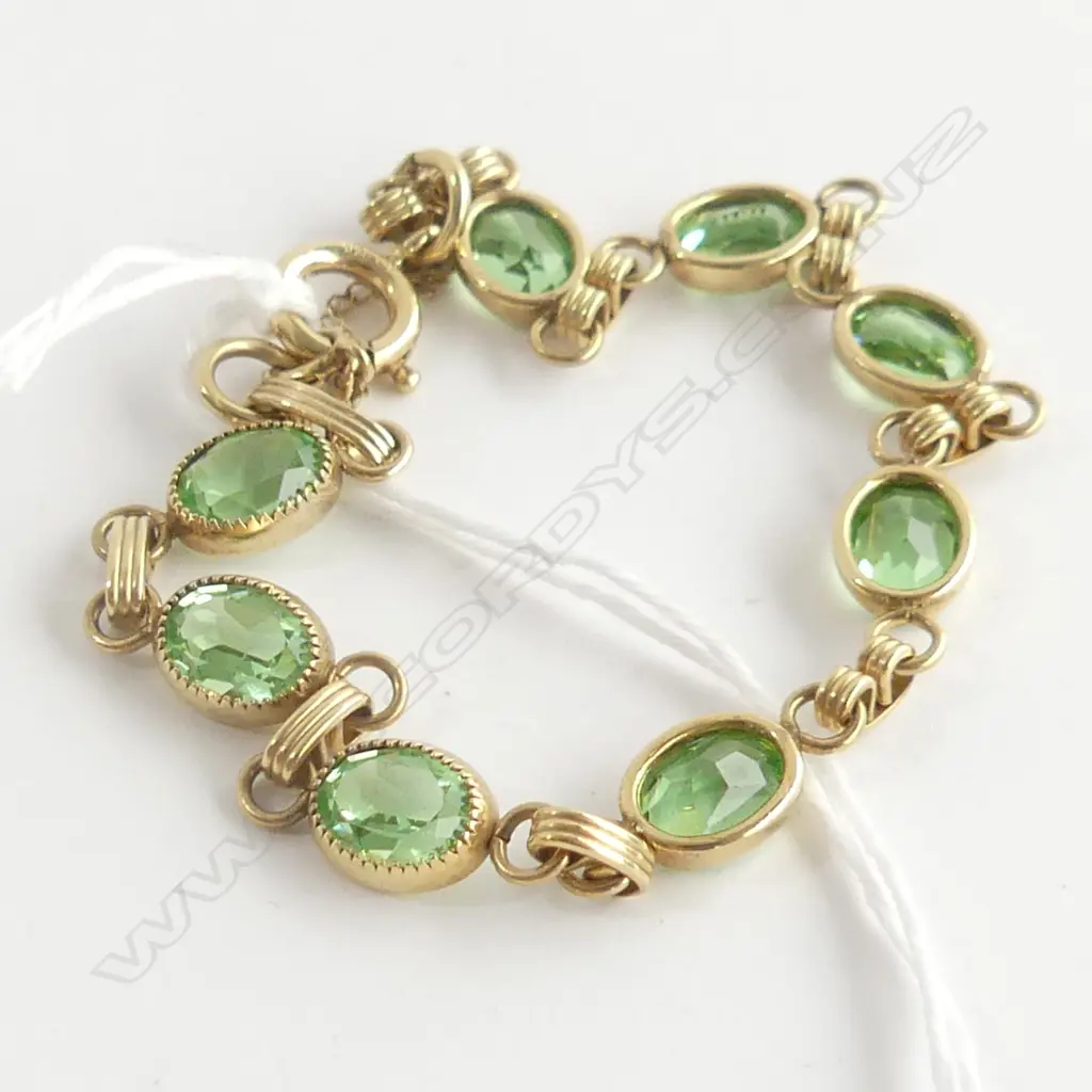 12K GOLD  PLATED & GREEN COLOURED STONE BRACELET Image 1++