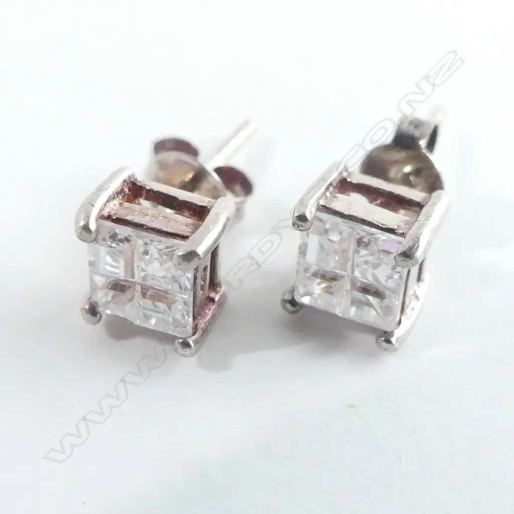 SQUARE CUT CZ STUD EARRINGS  Image 1++