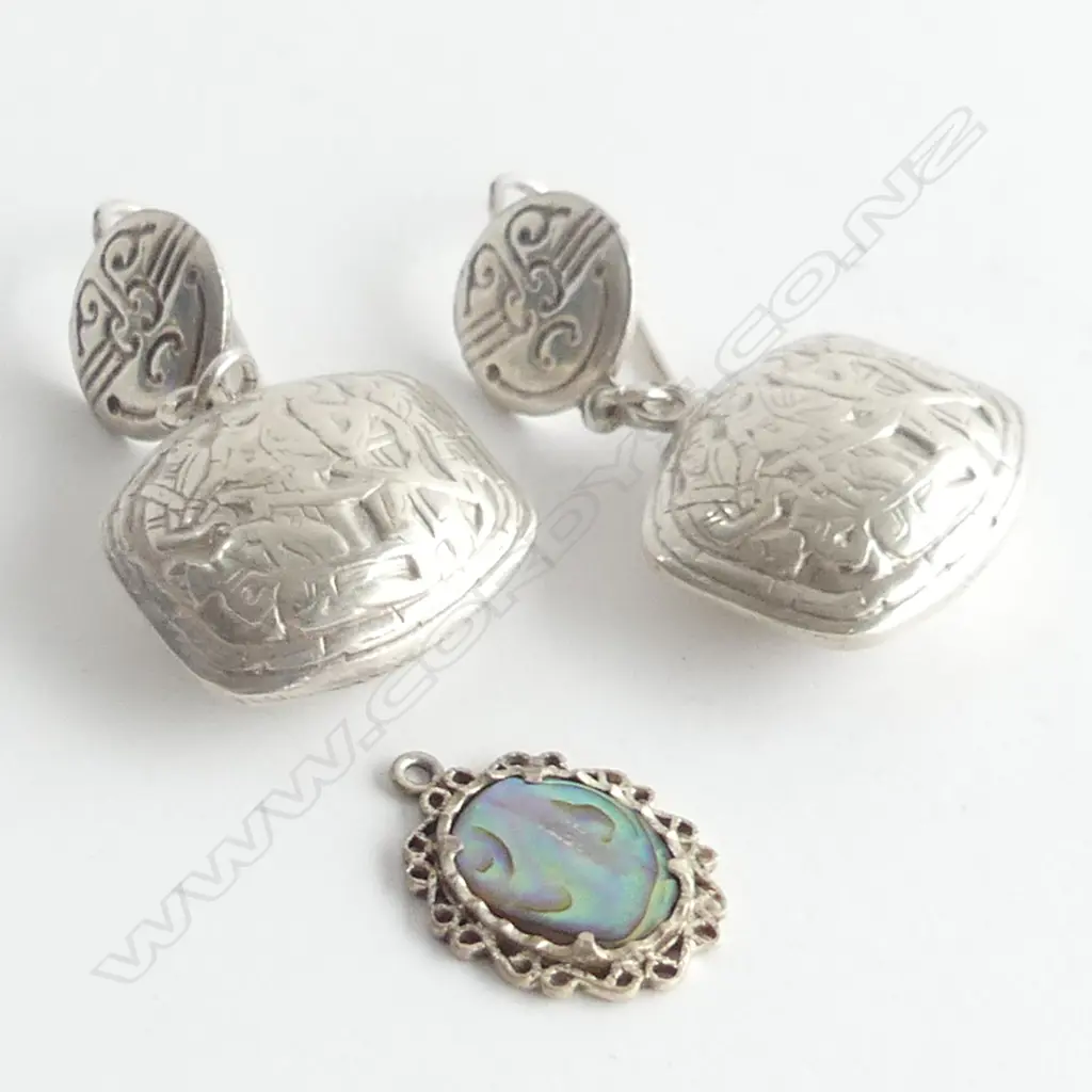 PR SILVER DROP EARRINGS + PAUA PENDANT 14.5 GRAMS Image 1++