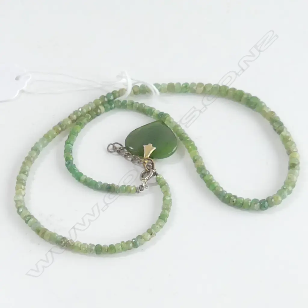 NECKLACE WITH JADE BEADS & HEART  Image 1++
