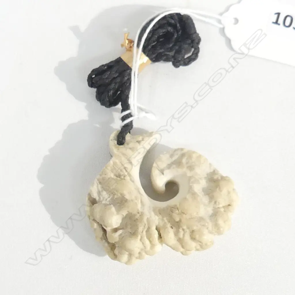 CARVED DEER ANTLER WAVE PENDANT ON BLACK WAXED ADJUSTABLE CORD Image 1++