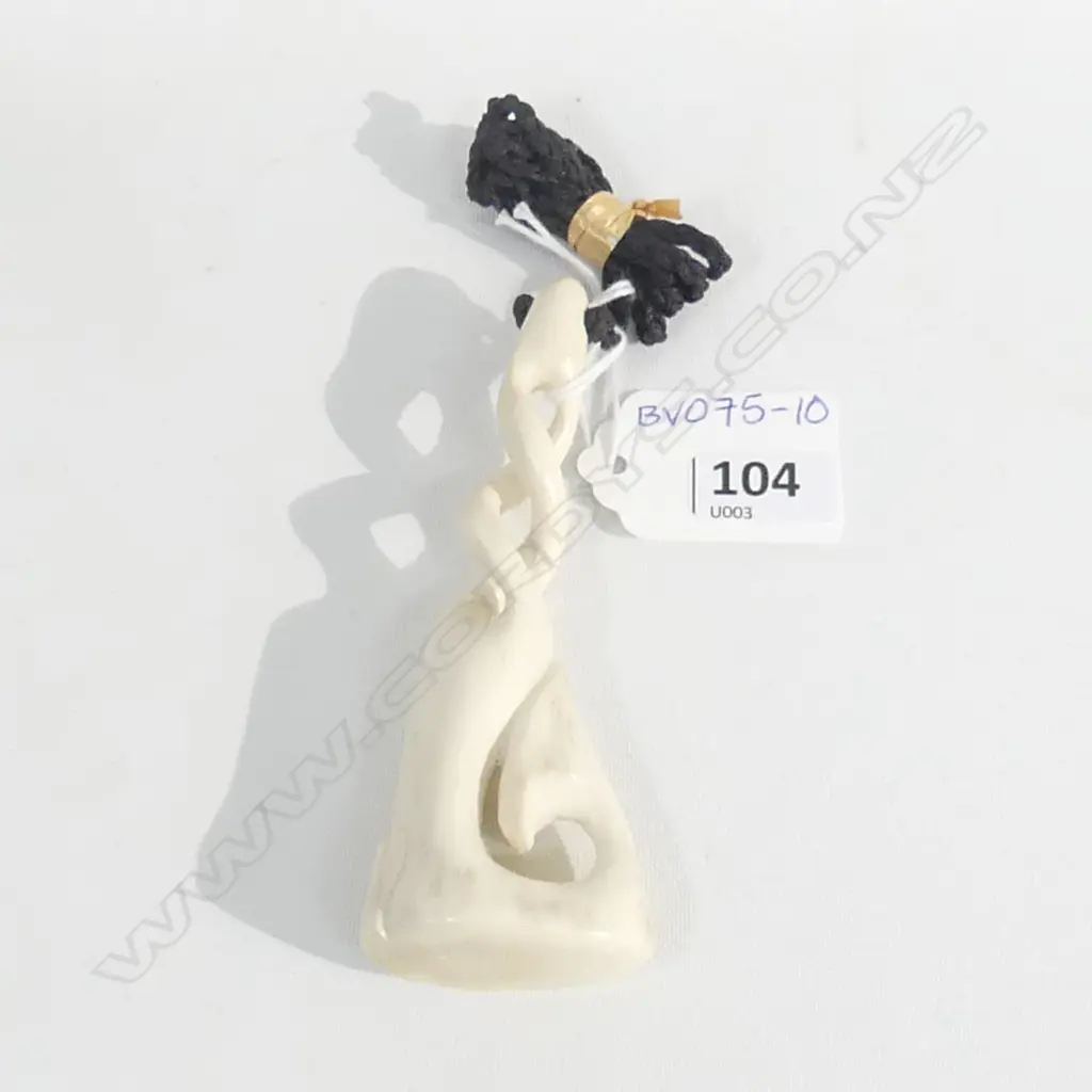 CARVED WHALEBONE CELTIC TWIST FISH HOOK PENDANT ON BLACK WAXED ADJUSTABLE CORD Image 1++