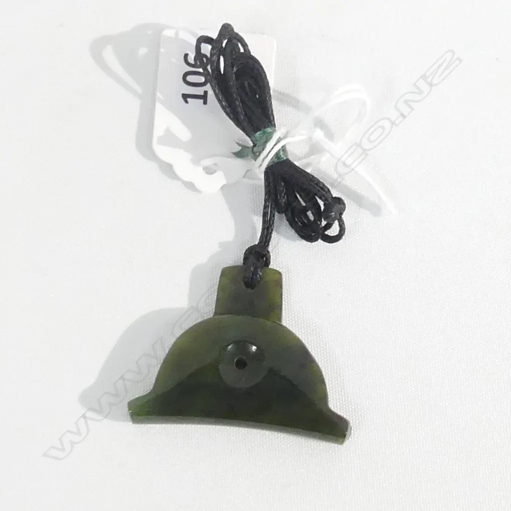 POUNAMU (GREENSTONE) HALF DISC PENDANT ON BLACK WAXED ADJUSTABLE CORD Image 1++
