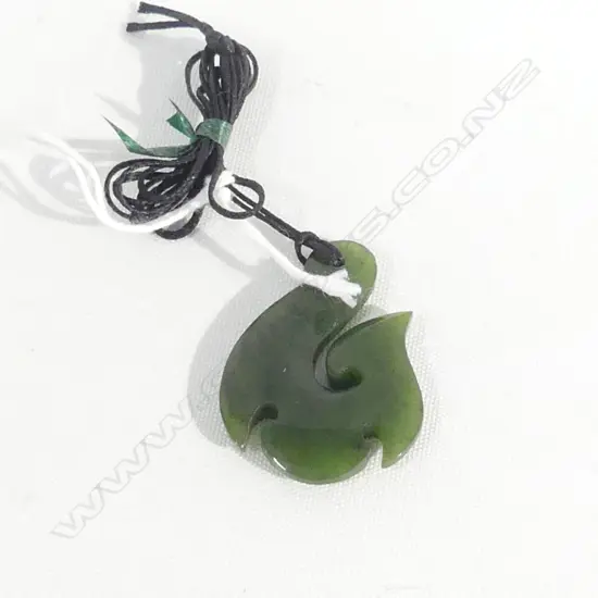 POUNAMU (GREENSTONE) SM KORU PENDANT ON BLACK WAXED ADJUSTABLE CORD