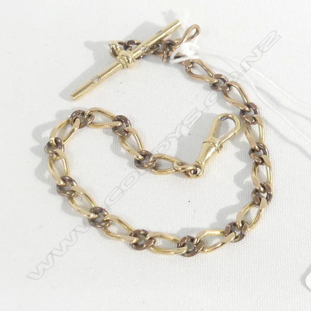 9CT GOLD CHAIN BRACELET WITH T BAR  DIAMONDS SET 14.97 GMS Image 1++