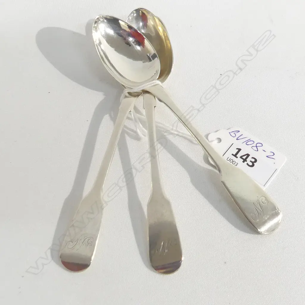 SET 3 GEORGIAN PROVINCIAL SILVER TEASPOONS FIDDLE P. 49gms Image 1++