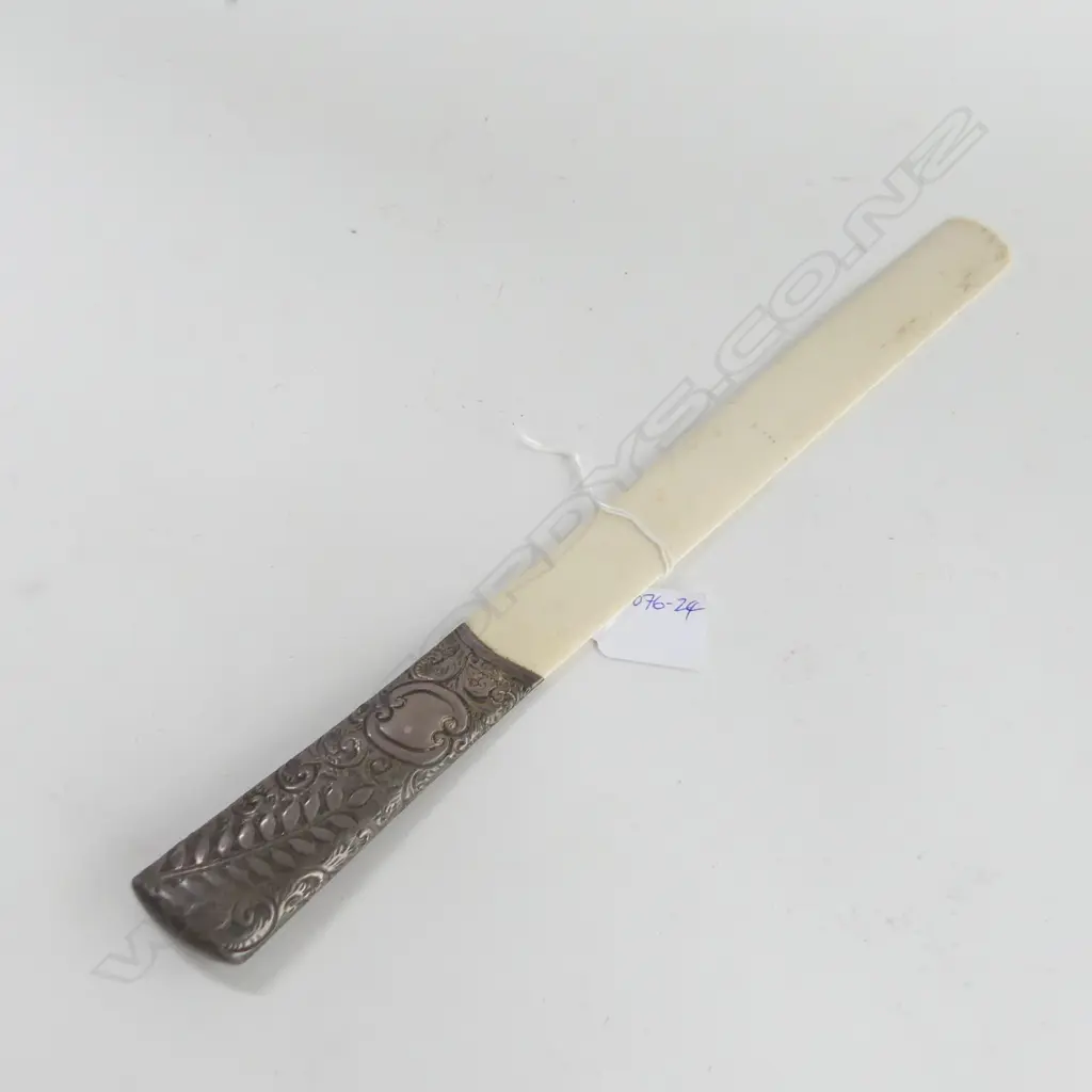 VICTORIAN IVORY & EMBOSSED SILVER PAPER KNIFE L.350mm Image 1++