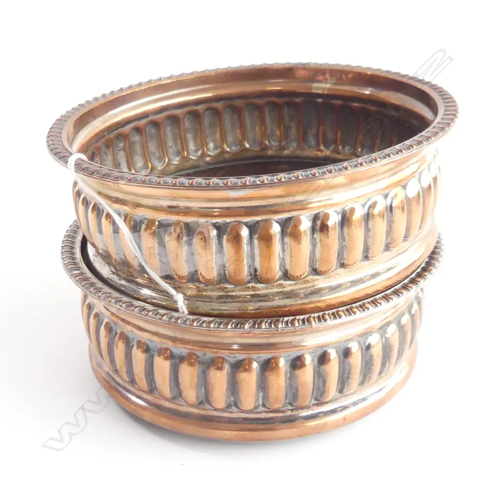 PR SILVER OVER COPPER WINE COASTERS 140mm dia Image 1++