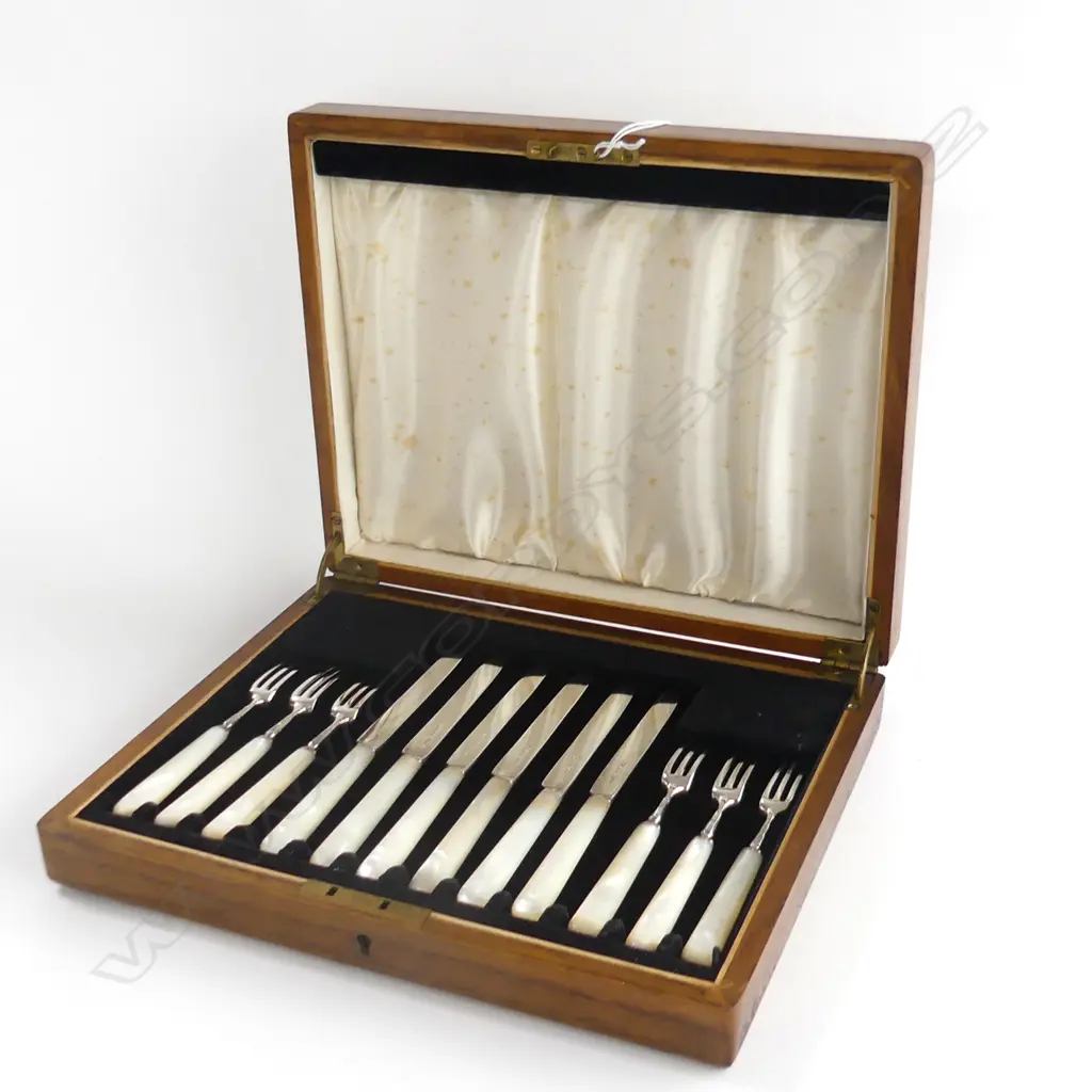 12 PCE STG & MoP FRUIT KNIVES SET, CASED SHEFFIELD 1904 Image 1++