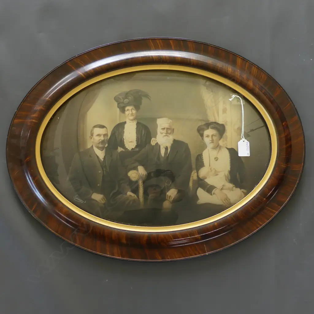 OLD B&W FAMILY PORTRAIT (LATE 1800'S) WITH WALNUT STYLE FRAME & DOME GLASS 625 X 420MM (INLC FRAME) Image 1++