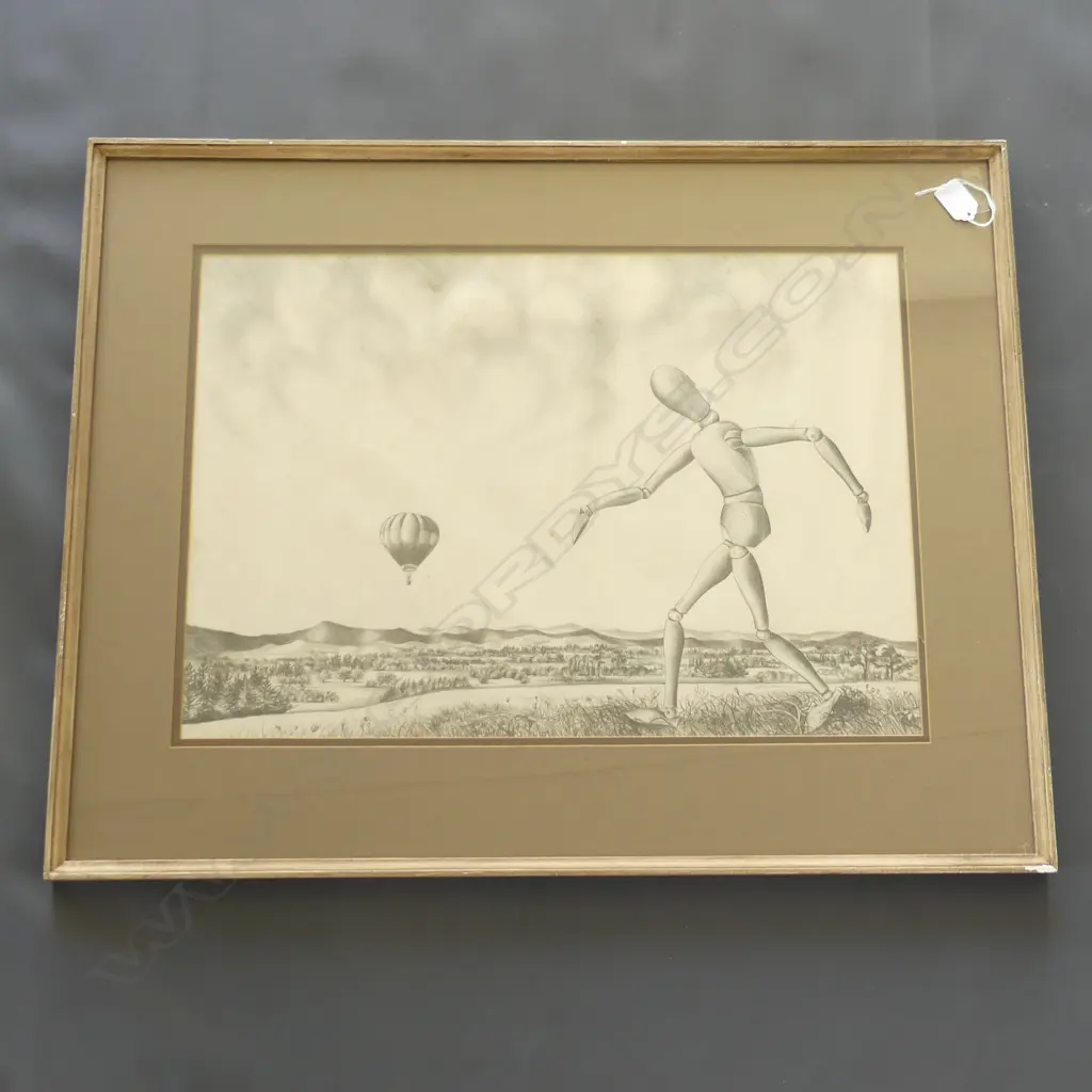 RON GREIG LANDCAPE WITH BALLOON ORIGINAL SKETCH CANADIAN ARTIST. 380X550mm Image 1++