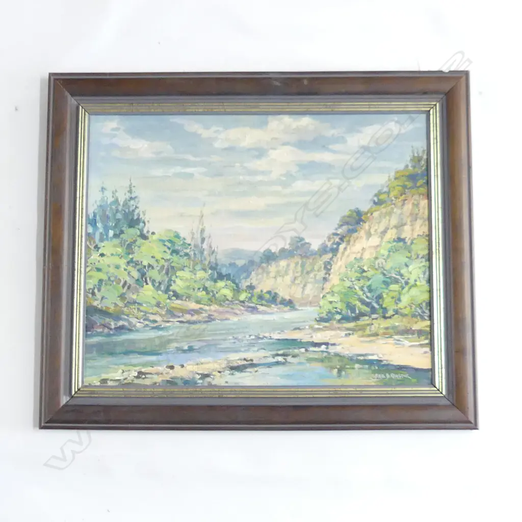 BASIL REGISTER OIL ON BOARD, 'MANAWATU RIVER, CLIFF ROAD', SIGNED. 390 X 495mm Image 1++