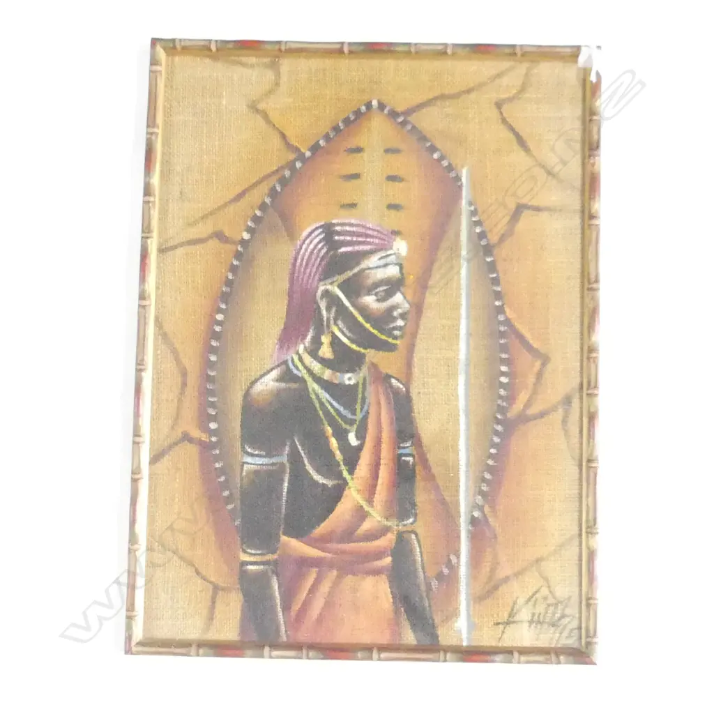 Painting of an African Warrior on Hessian -  530 x 380mm Image 1++