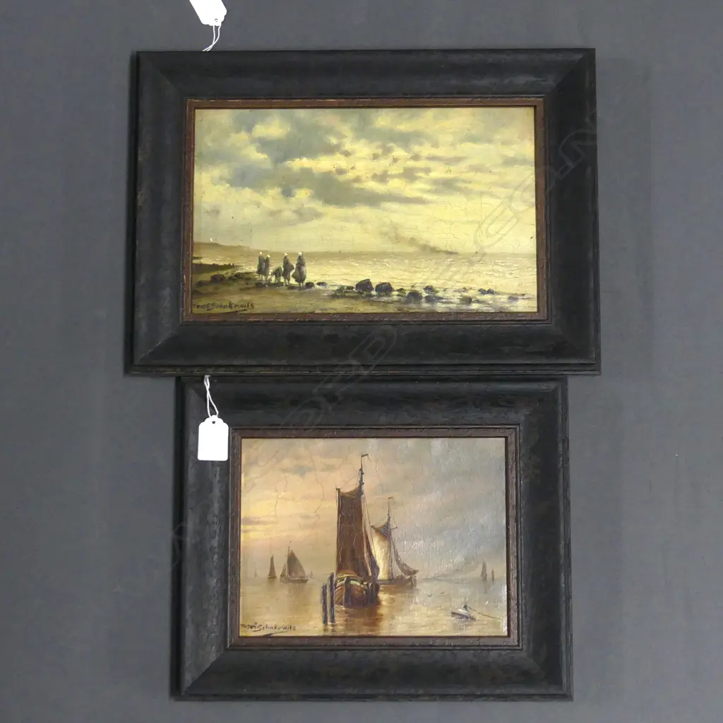 2 JOSEF SCHAKEWITS (BELGIAN 1848-1913) OILS; SAIL BOATS 160x220mm, SEASCAPE 175x290mm Image 1++