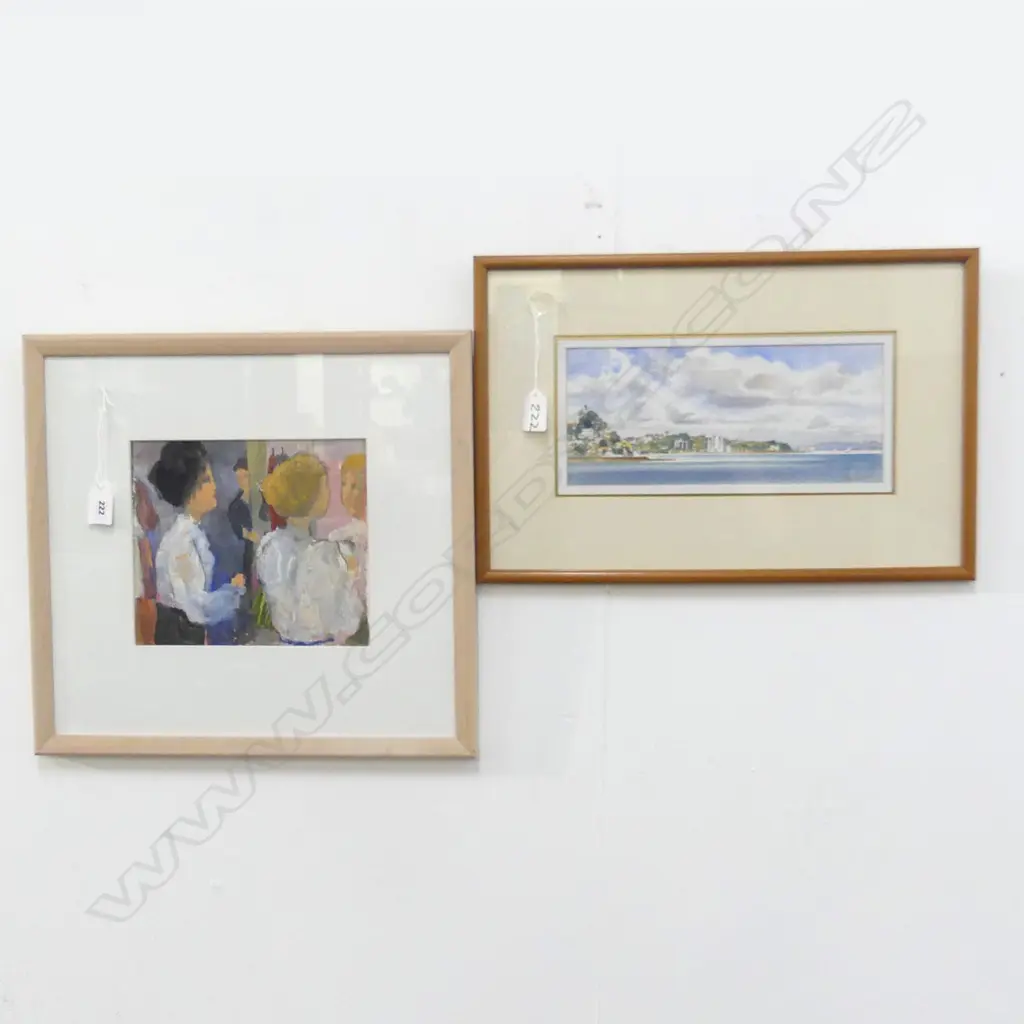2 ARTWORKS; JOHN BRASELL 'HARBOUR VIEW AUCKLAND' W/C 120x275mm + JEAN JOYES 'OPENING NIGHT' GOUACHE 1993 185x210mm Image 1++