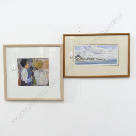 2 ARTWORKS; JOHN BRASELL 'HARBOUR VIEW AUCKLAND' W/C 120x275mm + JEAN JOYES 'OPENING NIGHT' GOUACHE 1993 185x210mm