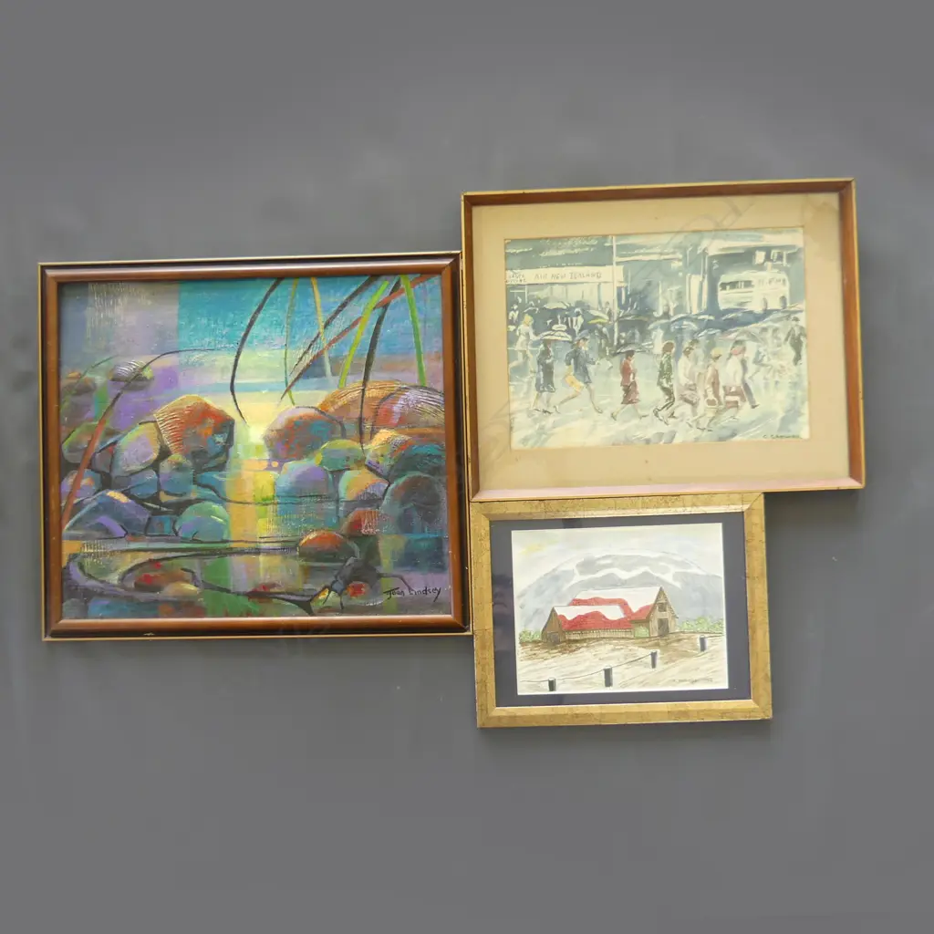 3 AMATEUR ARTWORKS. OIL ON BOARD BY JOAN LINDSAY 390 X 460mm.W/C BY C.SHEWAN 245 X 345mm & W/C BY K.MAHOOD 190 X 240mm Image 1++