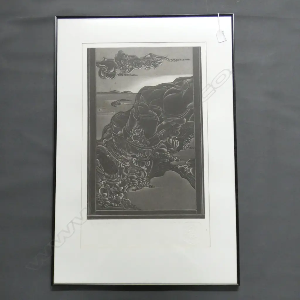 ROBYN HUGHES 'PIANO AND CLIFF' AQUATINT/ETCHING 1980 W. 320mm x H. 490mm Image 1++