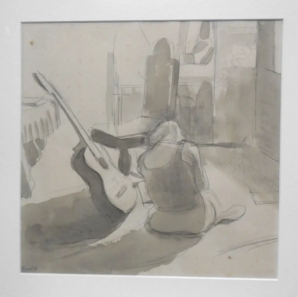 BRIAN JAMES DUNLOP 'GIRL & GUITAR' 2009 PENCIL/WASH W.260 x H.255mm Image 1++