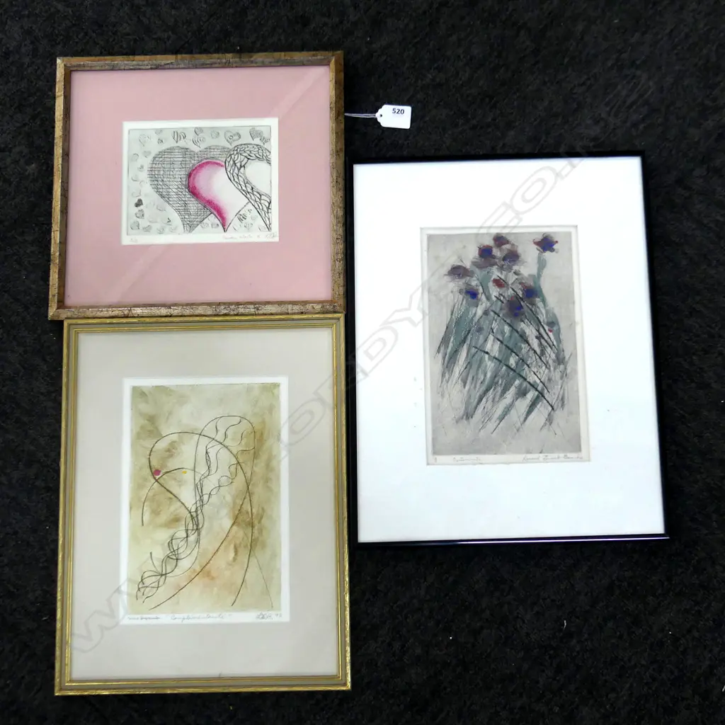 3 SIGNED HANDCOLORED LITHOGRAPHS . 'SENTIMENTS' 240X160mm 'COMPLIMENTARITE' 240X165mm & ' COURS ATOUTS 130X160mm Image 1++