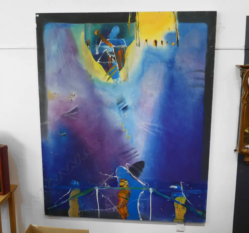 DAVID ARMITAGE 'BLUE WINDOW' 2007 LGE CANVAS MIXED MEDIA ARTWORK 2000x1610mm Image 1++