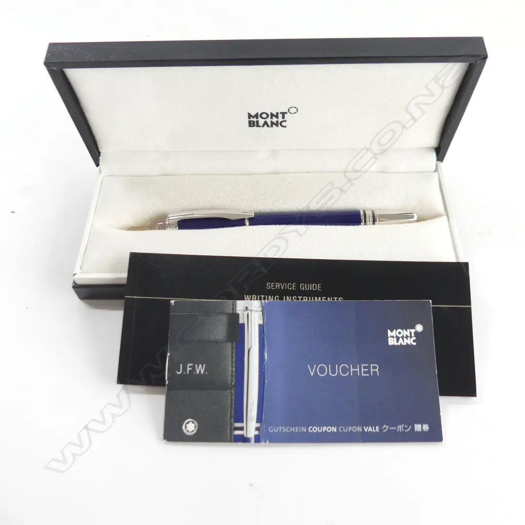 MONT BLANC cased & BOXED AS NEW BLUE GUILOCHE ENAMEL PEN w booklets Image 1++
