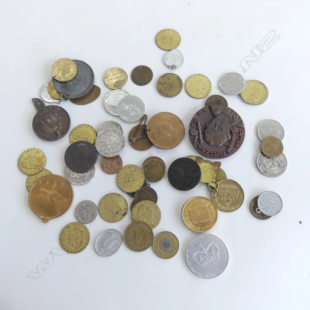 2 CONTAINERS OLD TOKENS, COINS, MEDALLIONS ETC.. Image 1++