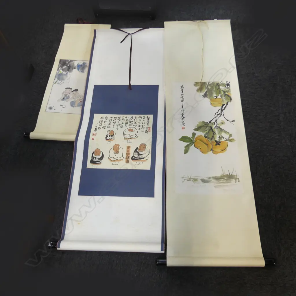THREE CHINESE SCROLL PAINTINGS  Image 1++