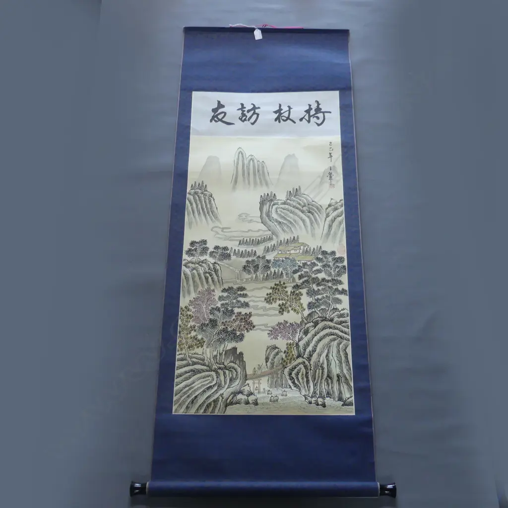 HAND PAINTED CHINESE SCROLL; LANDSCAPE 1100x490mm (image size) + BOX Image 1++