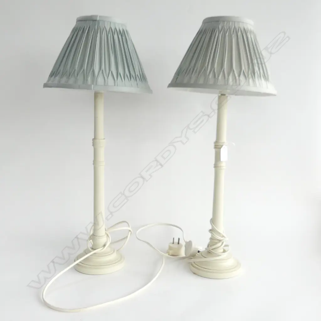 PR EUNICE TAYLOR LAMPS w. PLEATED CELADON SHADES H.600mm Image 1++