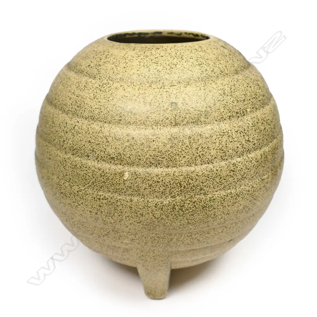 Crown Lynn Art Deco spherical vase; with Owen Salisbury painted decoration Image 1++