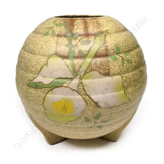 Crown Lynn Art Deco spherical vase; with Owen Salisbury painted decoration