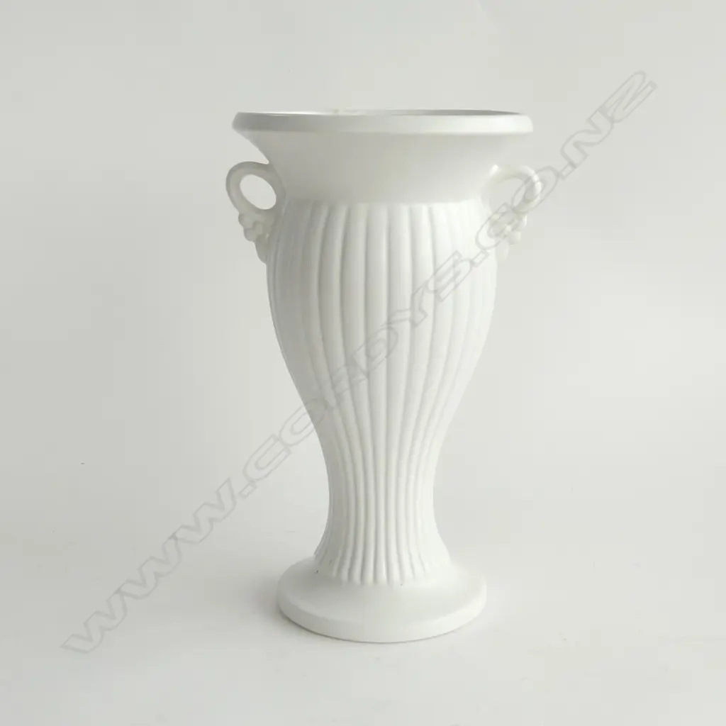 CROWN LYNN TALL WHITE BALUSTER VASE RIBBED H.275mm Image 1++