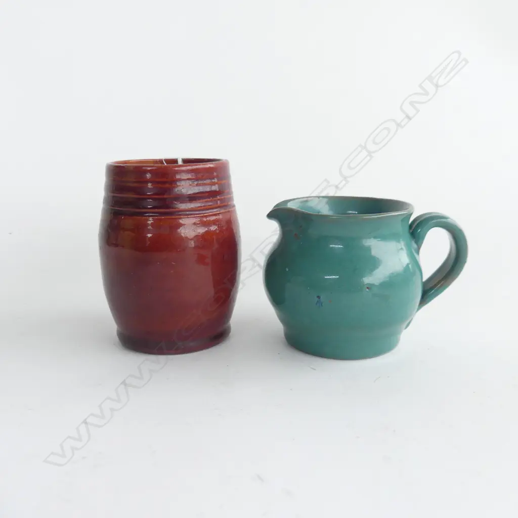2 ELIZABETH MATHESON PAKA POTTERY PIECES. VASE & JUG BLUE Image 1++