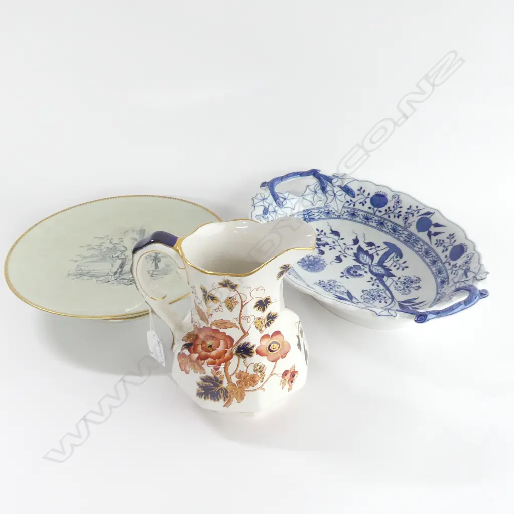 WEDGWOOD 'OLD DERBY' JUG H.165mm + COMPORT (chip) 245mm dia + HUTSCHENREUTHER DISH Image 1++