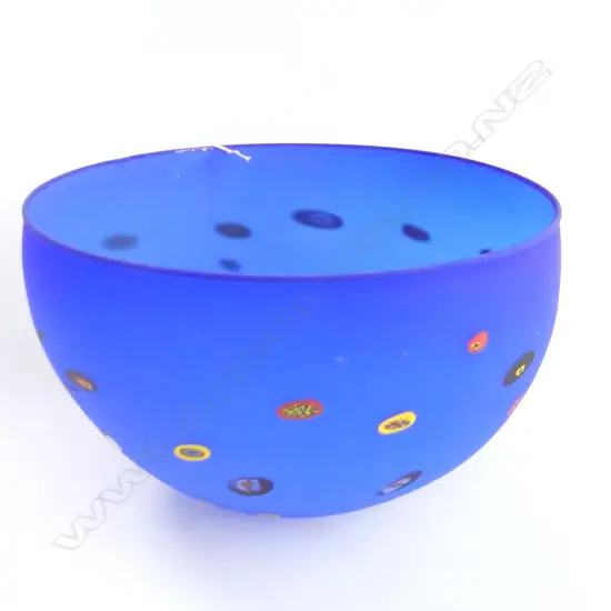 GARRY NASH ART GLASS LGE BLUE BOWL 290mm dia SIGNED & DATED 2000