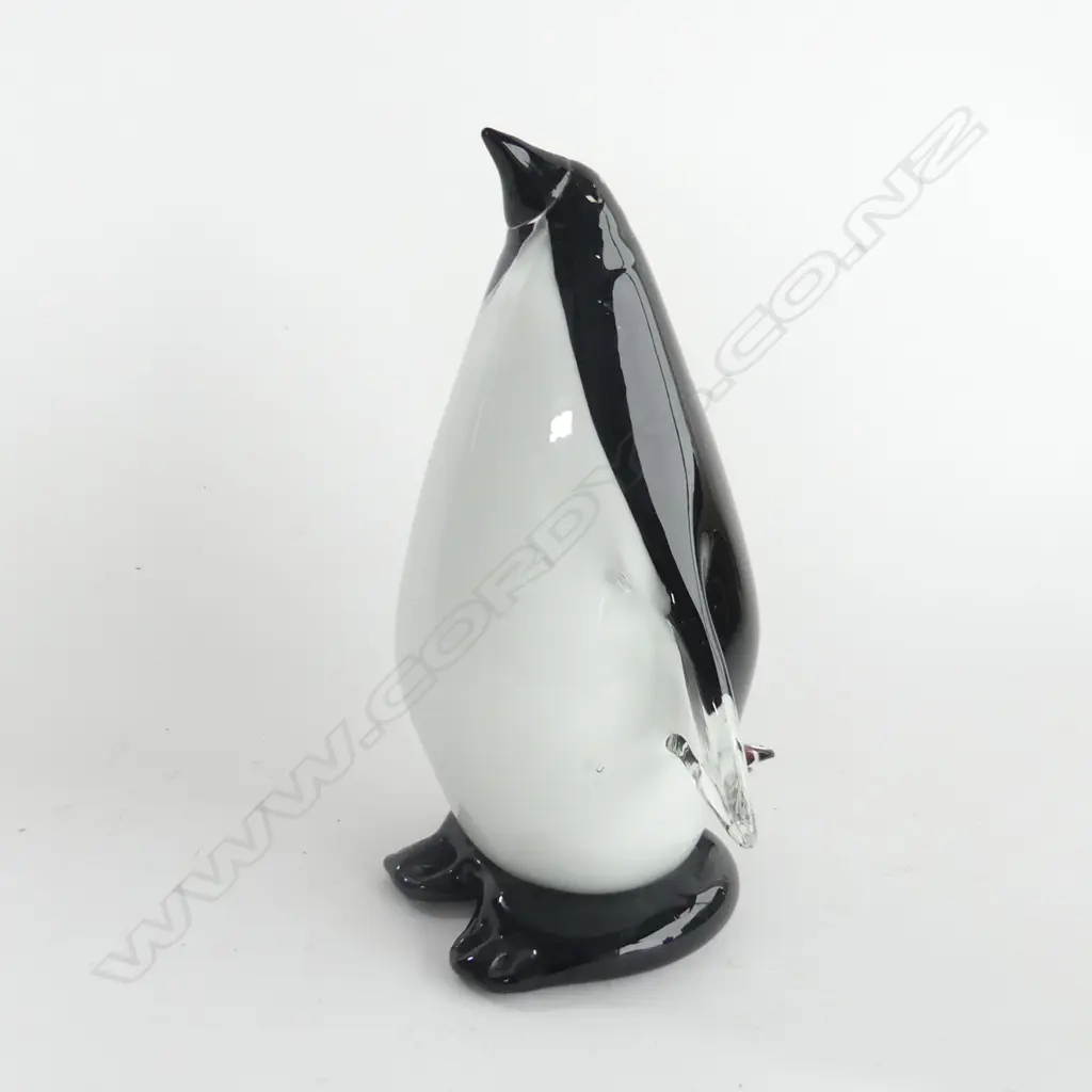 MURANO PENGUIN GLASS BLACK WHITE & CLEAR GLASS SCILPTURE H.210mm  Image 1++