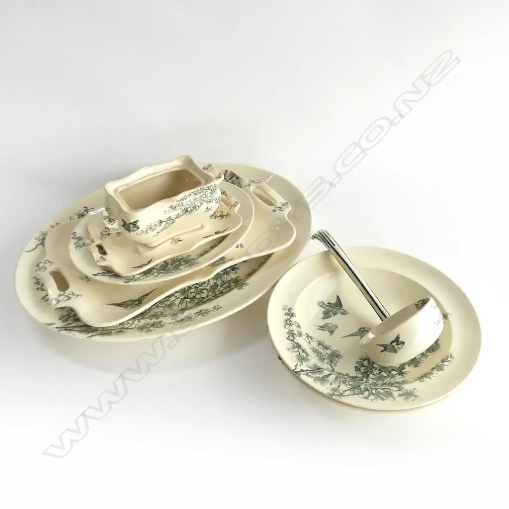 PARTS OF A DINNER SET SMALL AND LARGE ASHETES LADLE  GRAVY BOAT ETC RD FOR LATE 1900 Image 1++