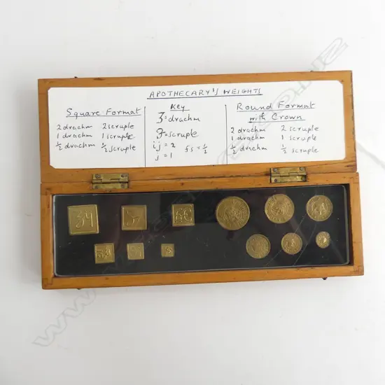 CASED SET APOTHACARY'S WEIGHTS L 190 MM