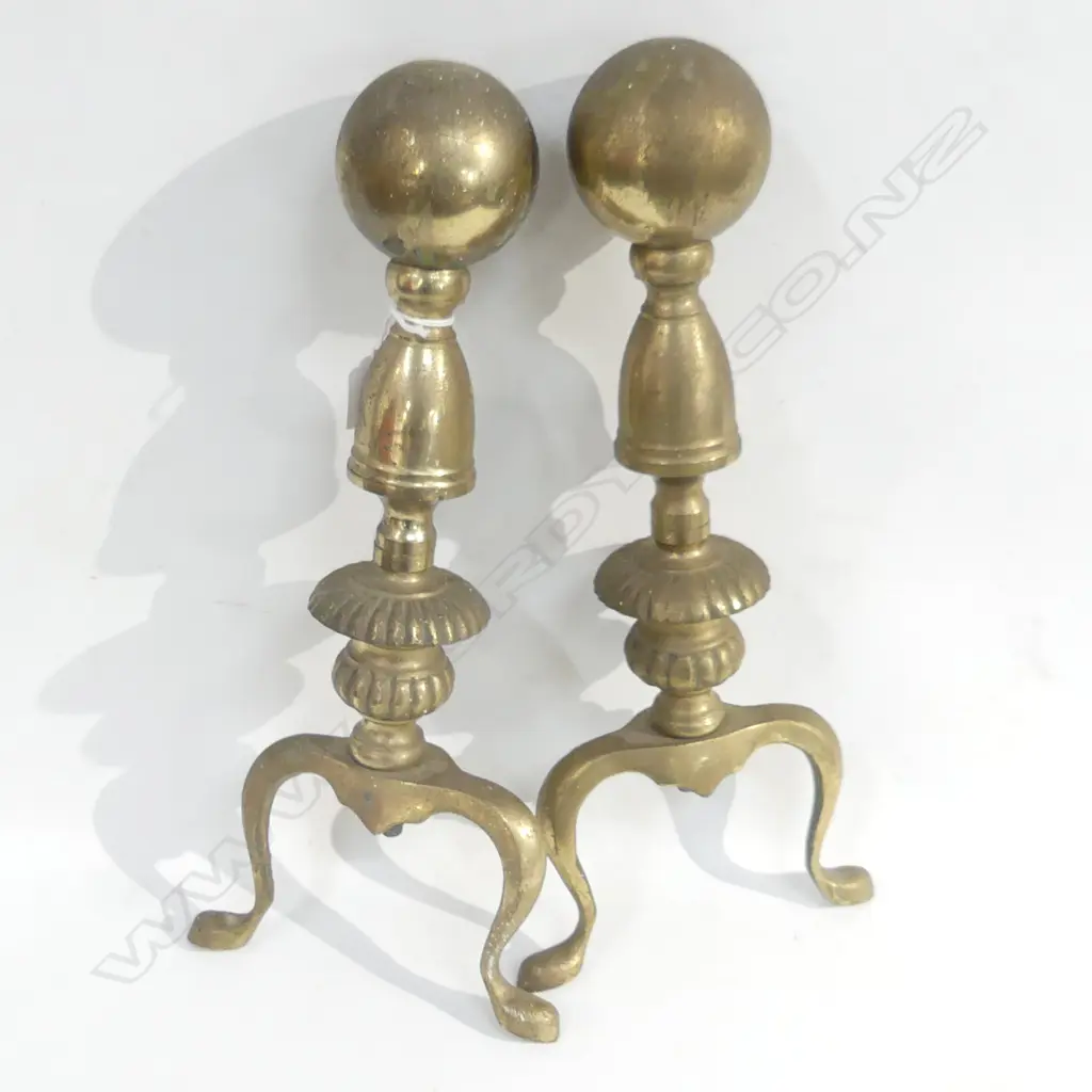 PAIR BRASS FIRE DOGS H. 390MM Image 1++