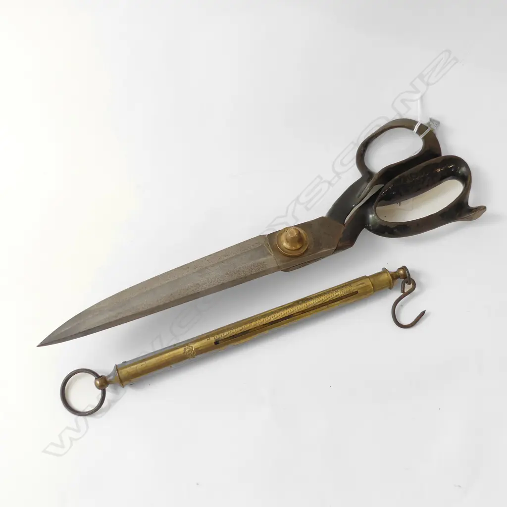 2 ITEMS Lge PAIR SHEARS 340mm & BRASS FISHING SCALES Image 1++