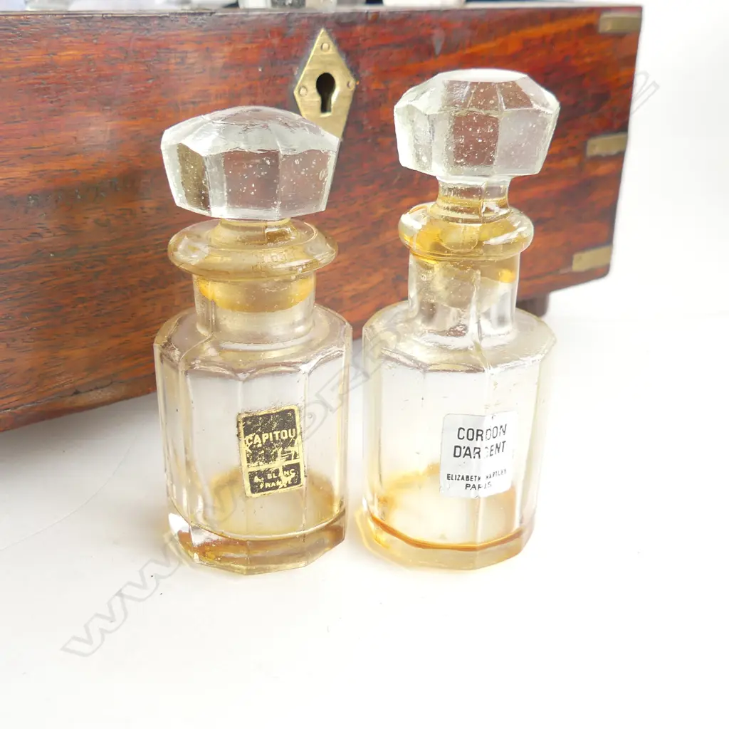 ROSEWOOD INLAID FRENCH PERFUME BOX WITH 8 BOTTLES L 190 MM Image 1++