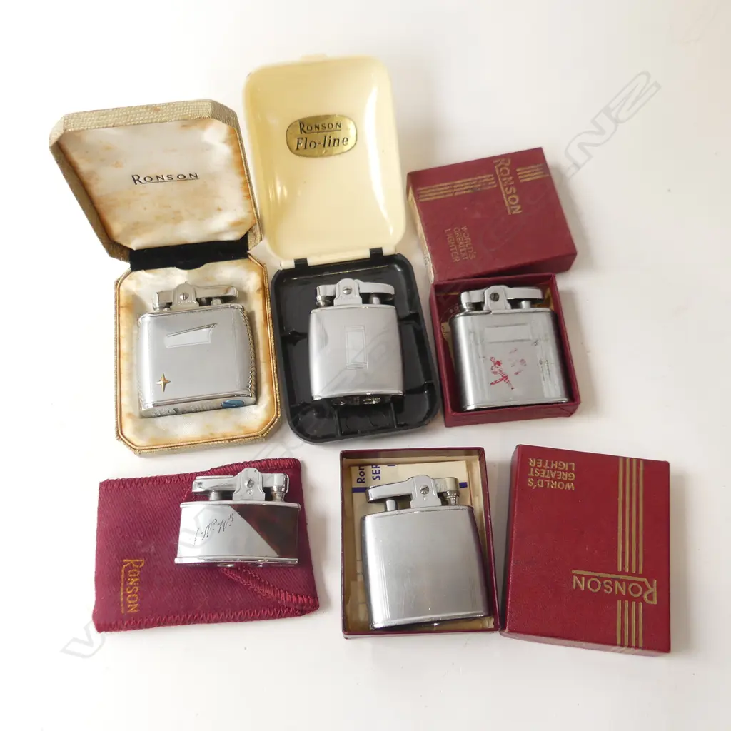 5 VINTAGE RONSON LIGHTERS IN CASES Image 1++